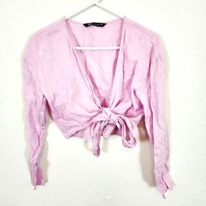 Zara | New Linen Tie Front Top Lilac Medium